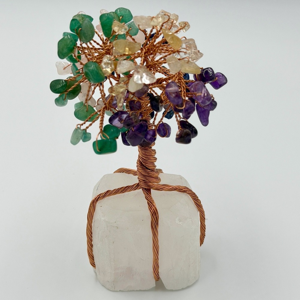 Multistone Copper Wire Tree Bonsai Feng Shui Gemstone‎ Tree White Crystal Base